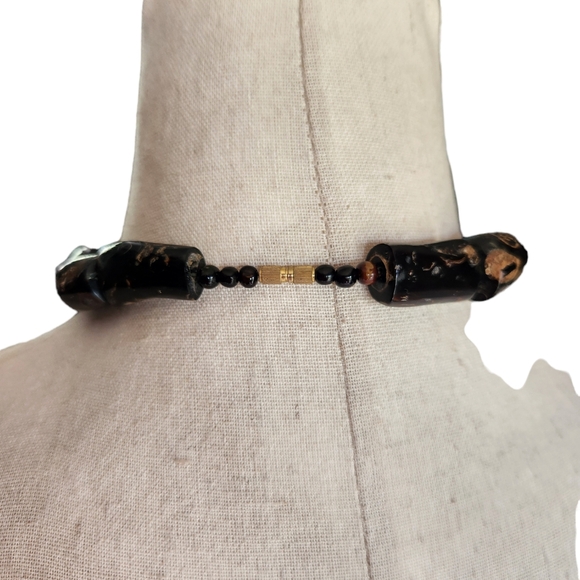 Vintage 70's Rare Black Coral Tube Necklace - Picture 4 of 11